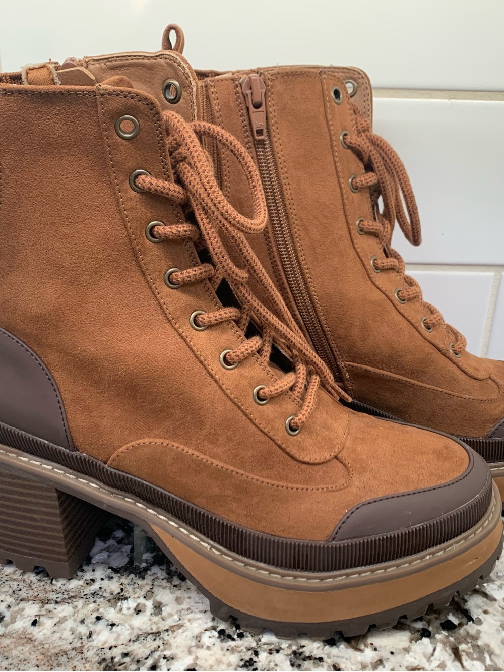 Women's Brown Madden NYC Suede Lace-Up Platform Boots